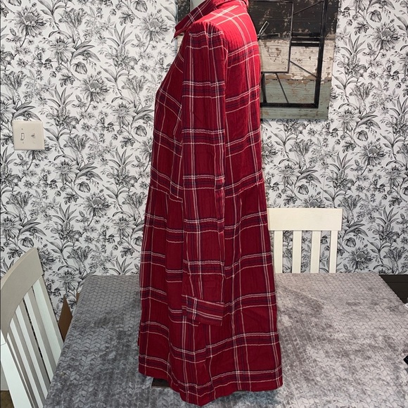 NWT Loft Plaid Swing/Shirt Dress. Size XL. Long Sleeve.  Cotton Blend.  Red. - Picture 3 of 11